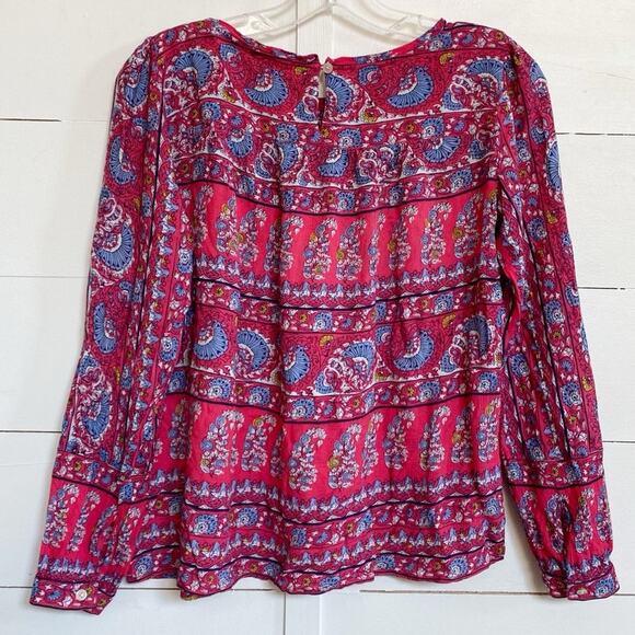 LOFT Petites Bright Coral Pink Blue floral Georgette Bohemian‎ Blouse - SP EUC - Picture 6 of 10